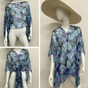 Tropical Floral Palm Print Shawl or Beach Cover Up One Size